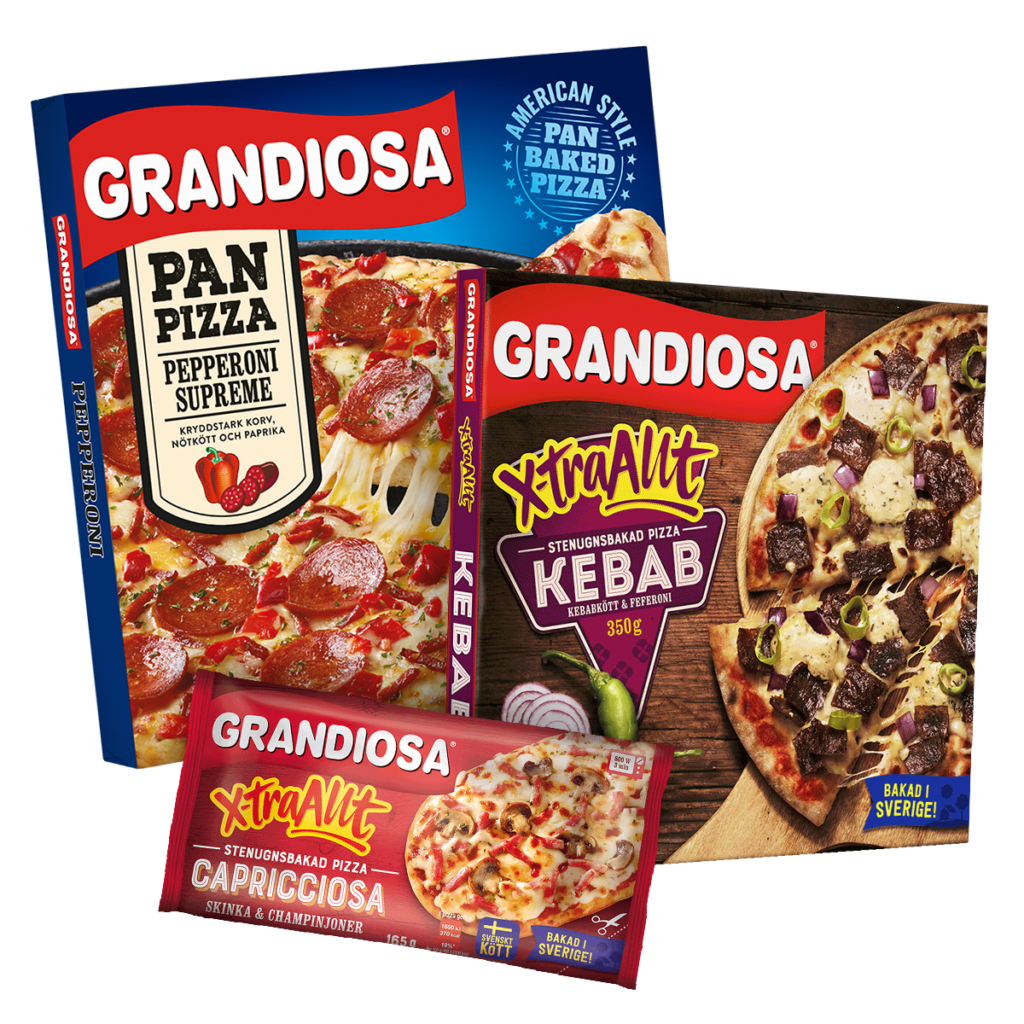 Olika storlekar på Grandiosas pizzor