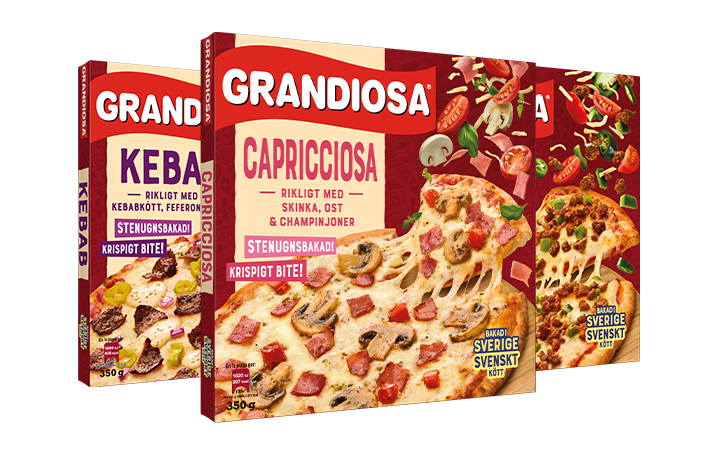 Grandiosa pizzor, capricciosa, kebab