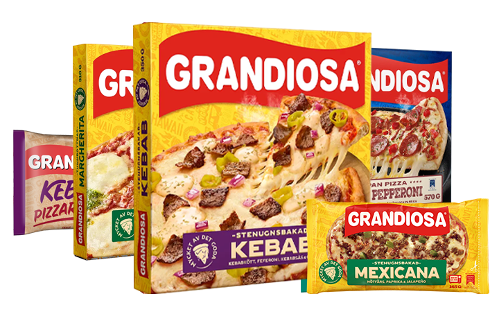 Grandiosas pizzor hela sortimentet.
